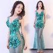 Transparent Sexy Mermaid Silk Long Actress Dress Floral Lace