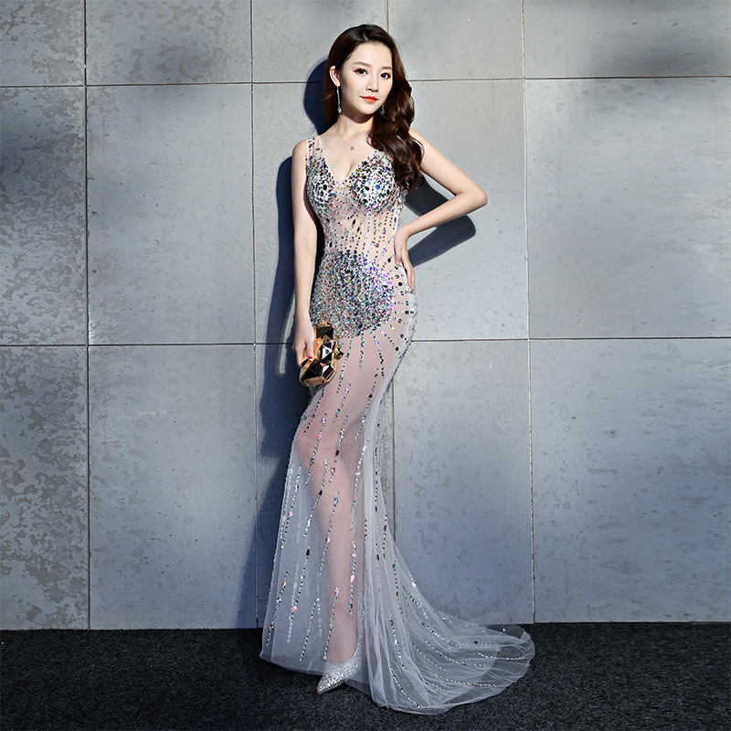 Sexy See Through Mermaid Evening Gown, Maxi Prom Dress