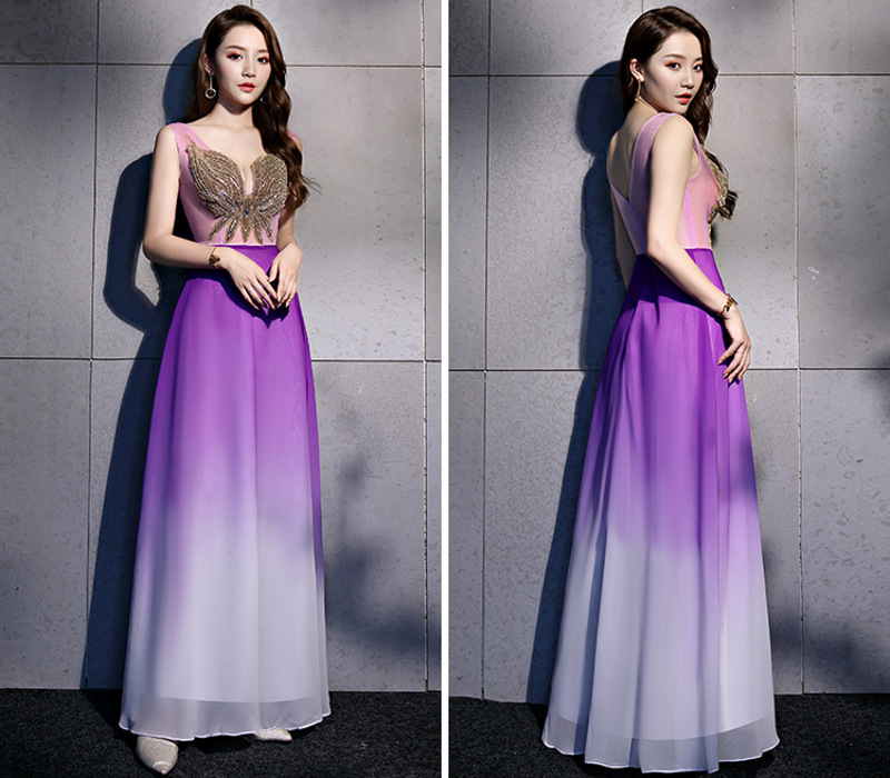 Maxi Transparent Real Silk Dress Butterfly Deep V-Neck Sleeveless