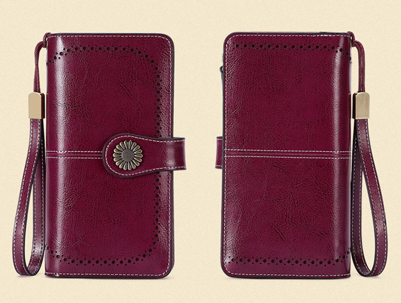 Wine red RFID leather wallet