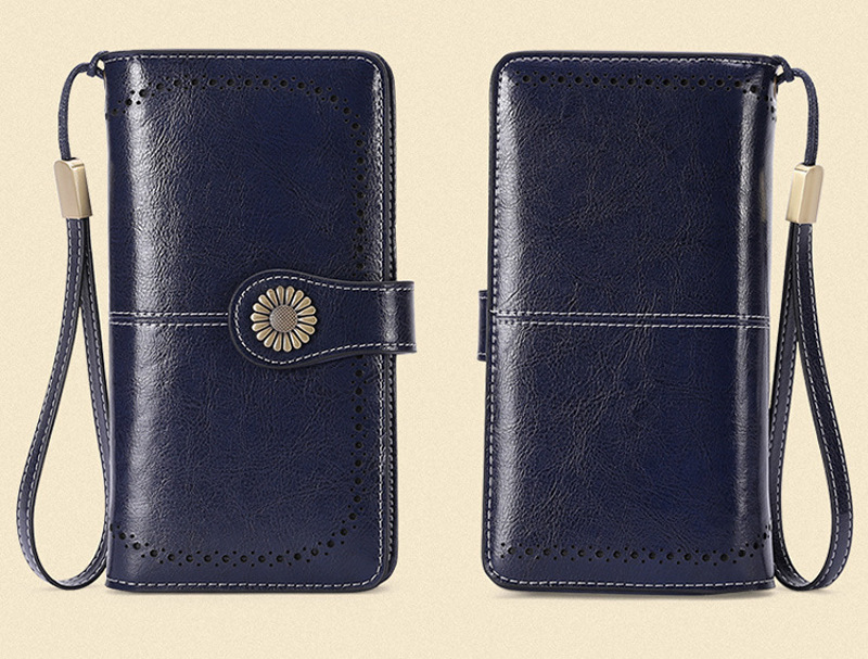 Dark blue RFID leather wallet