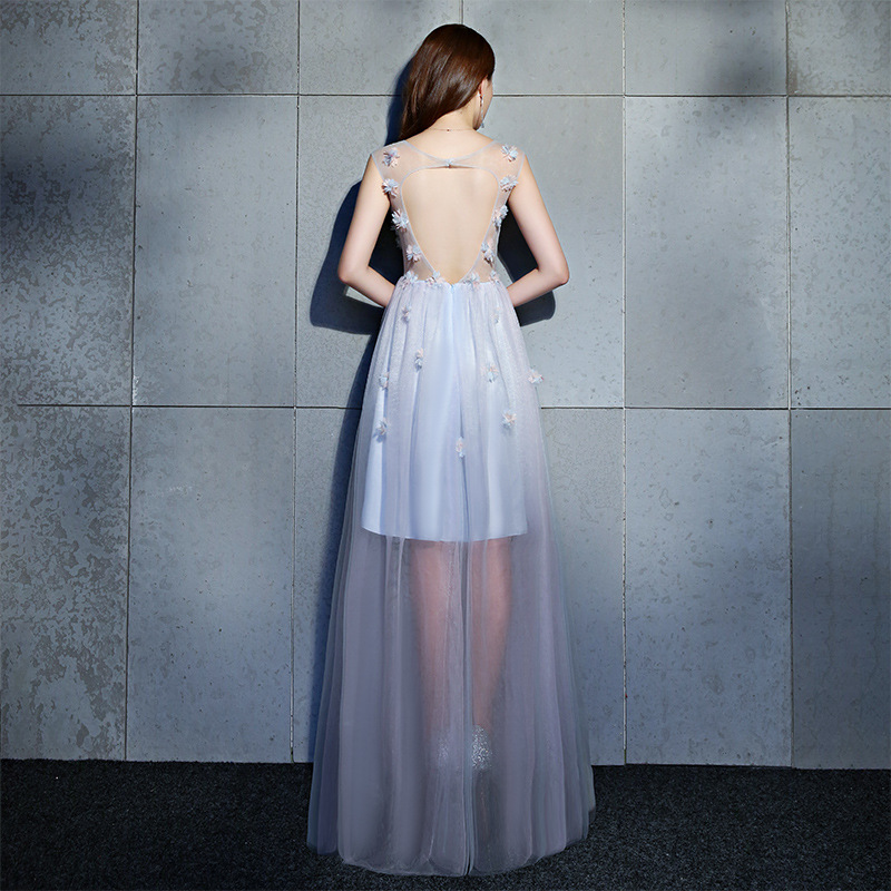 Long Beautiful Real Silk Dress Backless Transparent 3D Flora A-line