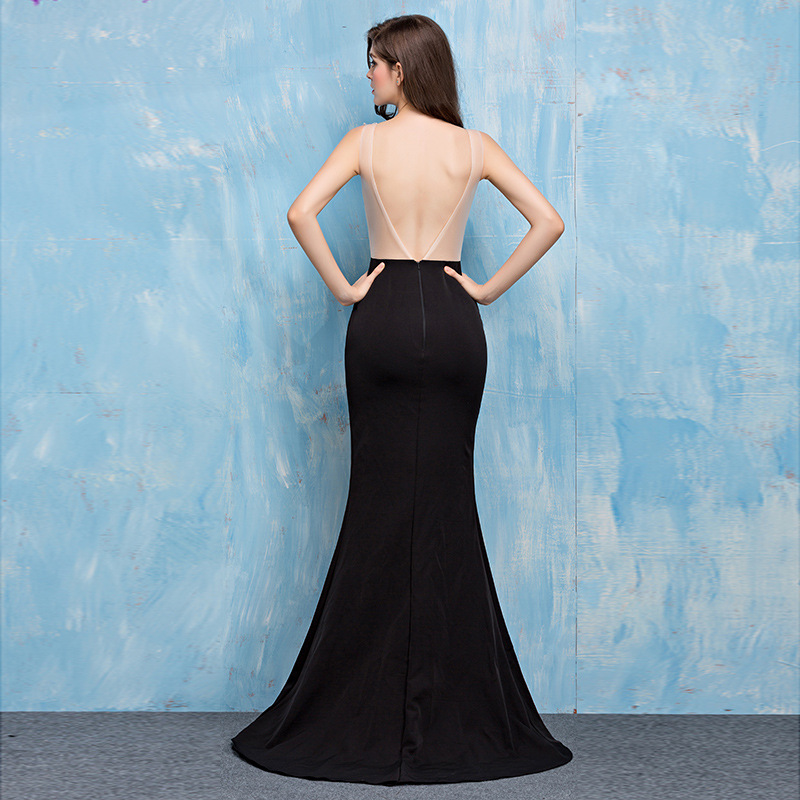 Sexy Long Side Slit Dress Real Silk Brilliant Stones Sequins Train