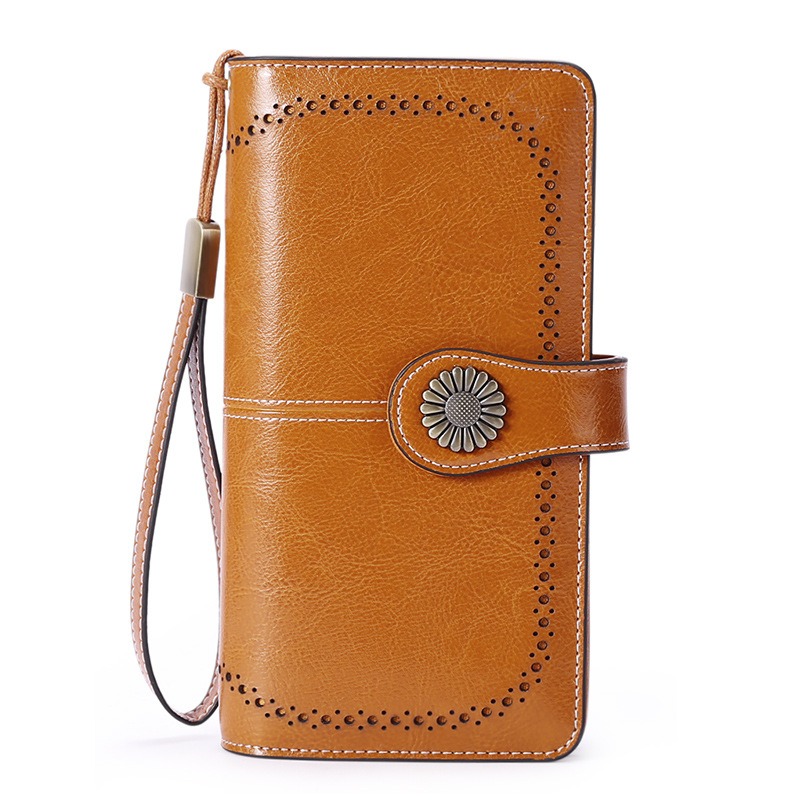 Ancient yellow RFID leather wallet