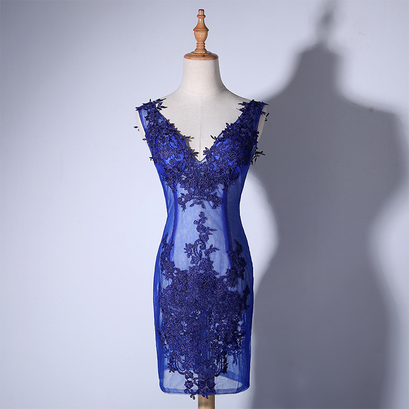 Blue Sexy Transparent Bodycon Mini Dress For Women