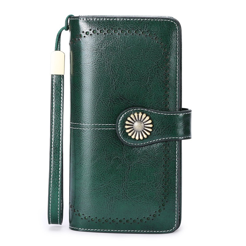 Dark green RFID leather wallet