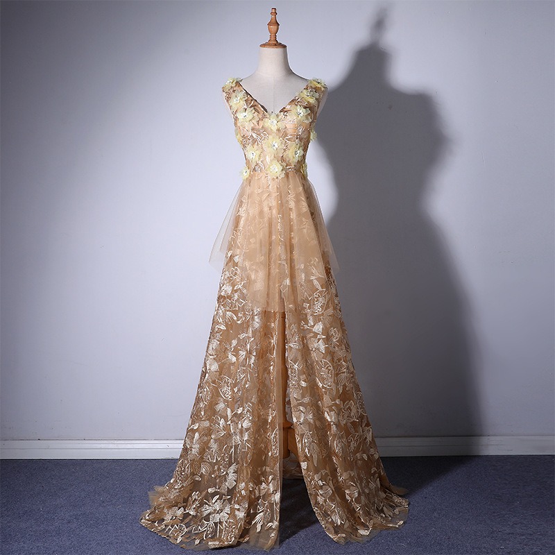 Gold Sexy Evening Party Dress For Women