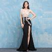 Sexy Long Side Slit Dress Real Silk Brilliant Stones Sequins Train